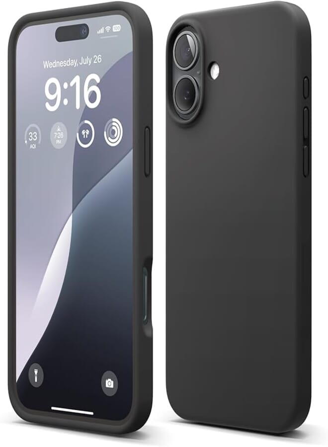 elago Liquid Silicone for iPhone 16 Plus case cover Full Body Protection, Shockproof, Slim, Anti-Scratch Soft Microfiber Lining - Black